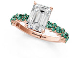 Rose gold Emerald Cut Diamond Side Stone Solitaire Ring with Round with Green Sapphire side stone and Four-Prong Setting_1