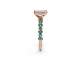 Rose gold Emerald Cut Diamond Side Stone Solitaire Ring with Round with Green Sapphire side stone and Four-Prong Setting_2