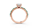 Rose gold Emerald Cut Diamond Side Stone Solitaire Ring with Round with Green Sapphire side stone and Four-Prong Setting_3