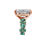 Rose gold Emerald Cut Diamond Side Stone Solitaire Ring with Round with Green Sapphire side stone and Four-Prong Setting_5