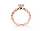 Rose gold Emerald Cut Diamond Side Stone Solitaire Ring with Round with Moissanite side stone and Four-Prong Setting_3