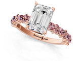 Rose gold Emerald Cut Diamond Side Stone Solitaire Ring with Round with Morganite side stone and Four-Prong Setting_1