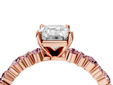 Rose gold Emerald Cut Diamond Side Stone Solitaire Ring with Round with Morganite side stone and Four-Prong Setting_4