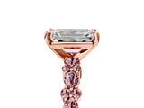 Rose gold Emerald Cut Diamond Side Stone Solitaire Ring with Round with Morganite side stone and Four-Prong Setting_5
