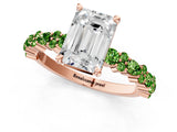 Rose gold Emerald Cut Diamond Side Stone Solitaire Ring with Round with Peridot side stone and Four-Prong Setting_1