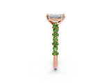 Rose gold Emerald Cut Diamond Side Stone Solitaire Ring with Round with Peridot side stone and Four-Prong Setting_2