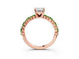 Rose gold Emerald Cut Diamond Side Stone Solitaire Ring with Round with Peridot side stone and Four-Prong Setting_3