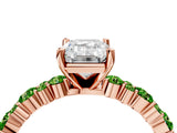 Rose gold Emerald Cut Diamond Side Stone Solitaire Ring with Round with Peridot side stone and Four-Prong Setting_4