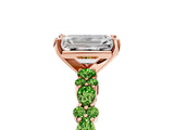 Rose gold Emerald Cut Diamond Side Stone Solitaire Ring with Round with Peridot side stone and Four-Prong Setting_5