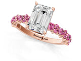 Rose gold Emerald Cut Diamond Side Stone Solitaire Ring with Round with Pink Sapphire side stone and Four-Prong Setting_1