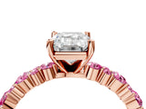 Rose gold Emerald Cut Diamond Side Stone Solitaire Ring with Round with Pink Sapphire side stone and Four-Prong Setting_4
