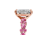 Rose gold Emerald Cut Diamond Side Stone Solitaire Ring with Round with Pink Sapphire side stone and Four-Prong Setting_5