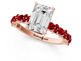 Rose gold Emerald Cut Diamond Side Stone Solitaire Ring with Round with Ruby side stone and Four-Prong Setting_1
