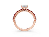 Rose gold Emerald Cut Diamond Side Stone Solitaire Ring with Round with Ruby side stone and Four-Prong Setting_3