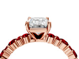 Rose gold Emerald Cut Diamond Side Stone Solitaire Ring with Round with Ruby side stone and Four-Prong Setting_4