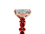 Rose gold Emerald Cut Diamond Side Stone Solitaire Ring with Round with Ruby side stone and Four-Prong Setting_5