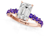 Rose gold Emerald Cut Diamond Side Stone Solitaire Ring with Round with Tanzanite side stone and Four-Prong Setting_1