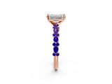 Rose gold Emerald Cut Diamond Side Stone Solitaire Ring with Round with Tanzanite side stone and Four-Prong Setting_2