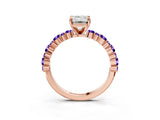 Rose gold Emerald Cut Diamond Side Stone Solitaire Ring with Round with Tanzanite side stone and Four-Prong Setting_3
