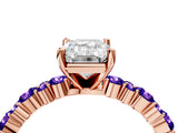 Rose gold Emerald Cut Diamond Side Stone Solitaire Ring with Round with Tanzanite side stone and Four-Prong Setting_4