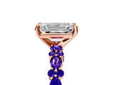 Rose gold Emerald Cut Diamond Side Stone Solitaire Ring with Round with Tanzanite side stone and Four-Prong Setting_5