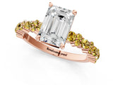 Rose gold Emerald Cut Diamond Side Stone Solitaire Ring with Round with Yellow Sapphire side stone and Four-Prong Setting_1