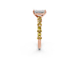 Rose gold Emerald Cut Diamond Side Stone Solitaire Ring with Round with Yellow Sapphire side stone and Four-Prong Setting_2