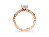 Rose gold Emerald Cut Diamond Side Stone Solitaire Ring with Round with Yellow Sapphire side stone and Four-Prong Setting_3