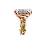 Rose gold Emerald Cut Diamond Side Stone Solitaire Ring with Round with Yellow Sapphire side stone and Four-Prong Setting_5