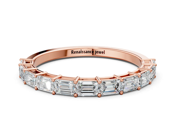 Rose gold Emerald Cut Diamond Single Row Wedding Band