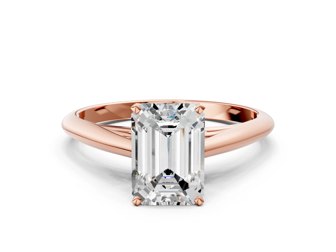 Rose gold Emerald Cut Diamond Solitaire Engagement Ring with Cathedral Setting and Four-Prong Mount_245