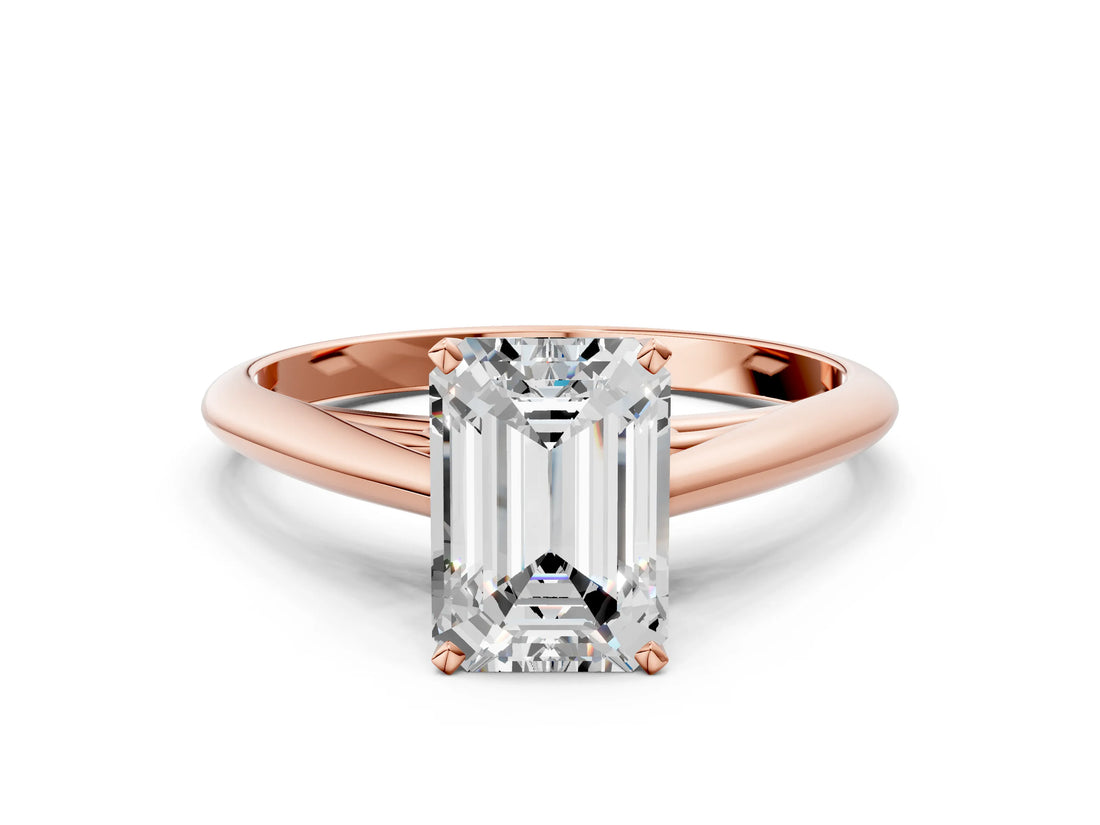 Rose gold Emerald Cut Diamond Solitaire Engagement Ring with Cathedral Setting and Four-Prong Mount_43