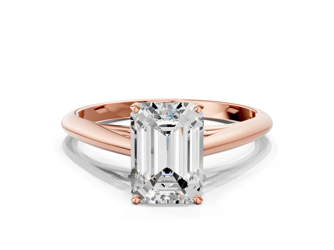 Rose gold Emerald Cut Diamond Solitaire Engagement Ring with Cathedral Setting and Four-Prong Mount_91