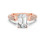Rose gold Emerald Cut Diamond Solitaire Engagement Ring with Pavé Band and Four-Prong Setting