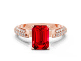 Rose gold Emerald Cut Diamond Solitaire Engagement Ring with Pavé Band and Four-Prong Setting