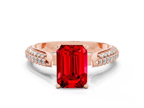 Rose gold Emerald Cut Diamond Solitaire Engagement Ring with Pavé Band and Four-Prong Setting