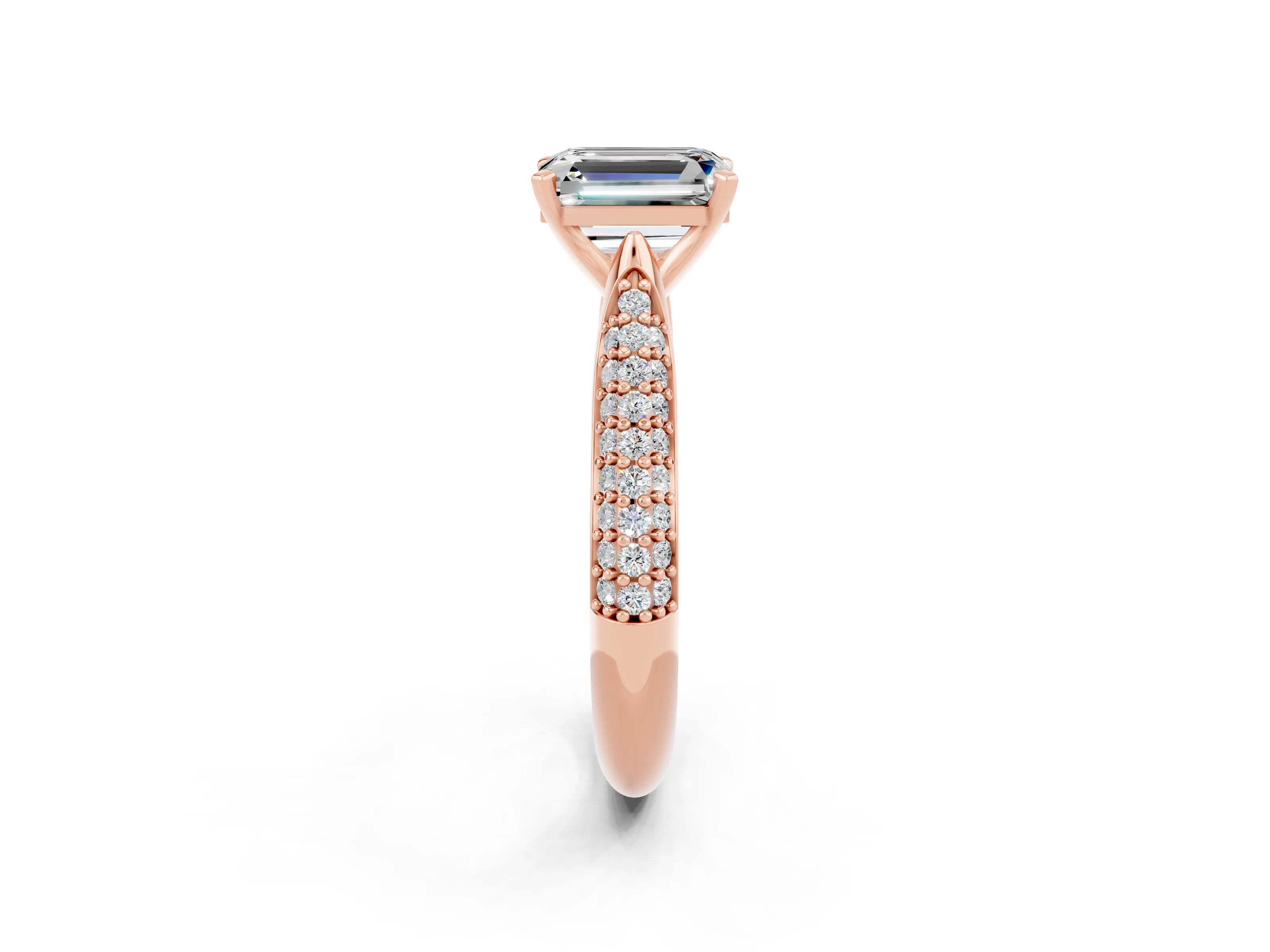 Rose gold Emerald Cut Diamond Solitaire Engagement Ring with Pavé Band and Four-Prong Setting_2