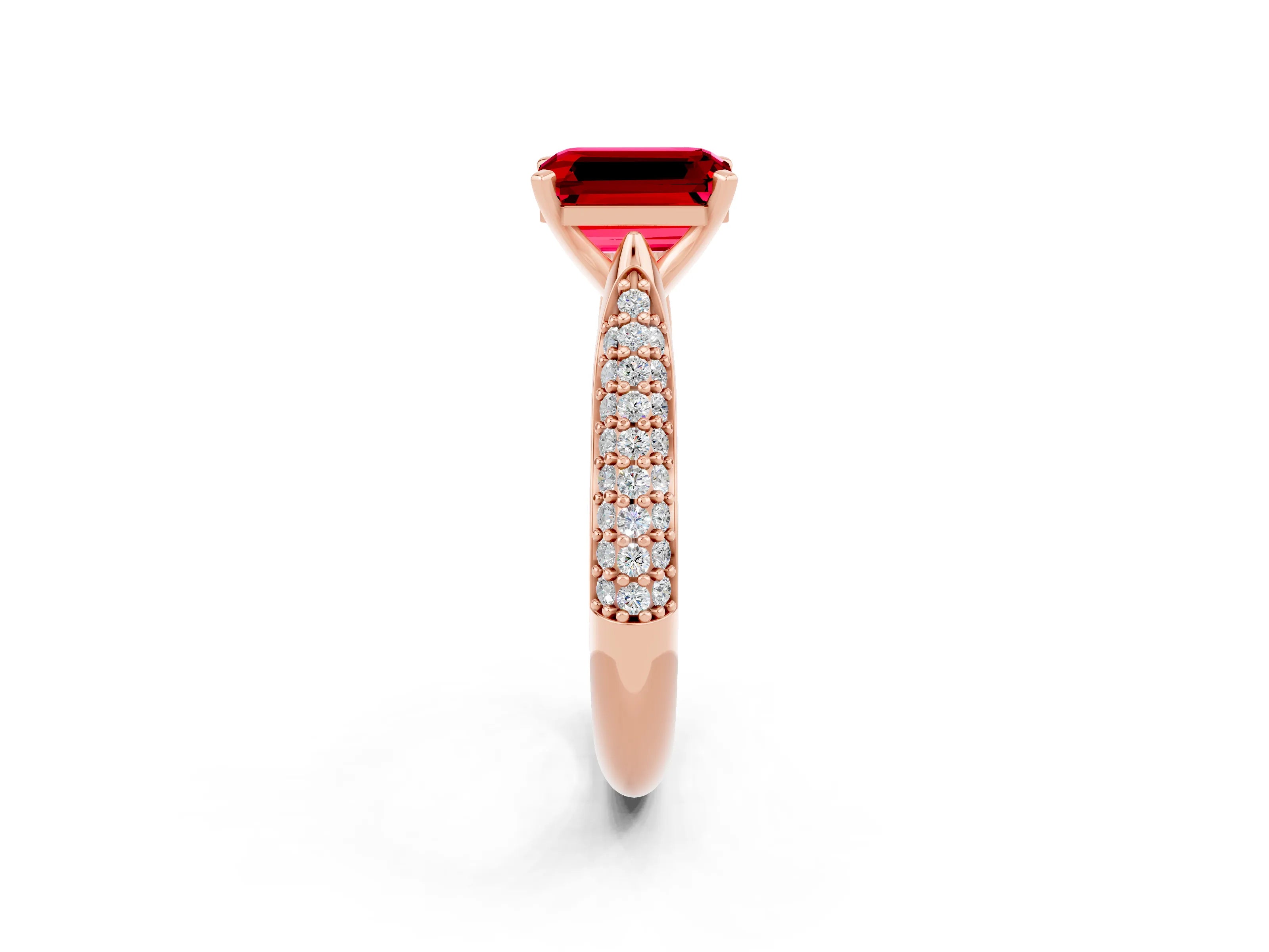 Rose gold Emerald Cut Diamond Solitaire Engagement Ring with Pavé Band and Four-Prong Setting_2