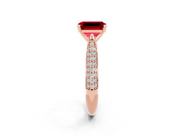 Rose gold Emerald Cut Diamond Solitaire Engagement Ring with Pavé Band and Four-Prong Setting
