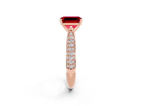 Rose gold Emerald Cut Diamond Solitaire Engagement Ring with Pavé Band and Four-Prong Setting_2