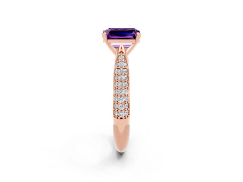 Rose gold Emerald Cut Diamond Solitaire Engagement Ring with Pavé Band and Four-Prong Setting_2