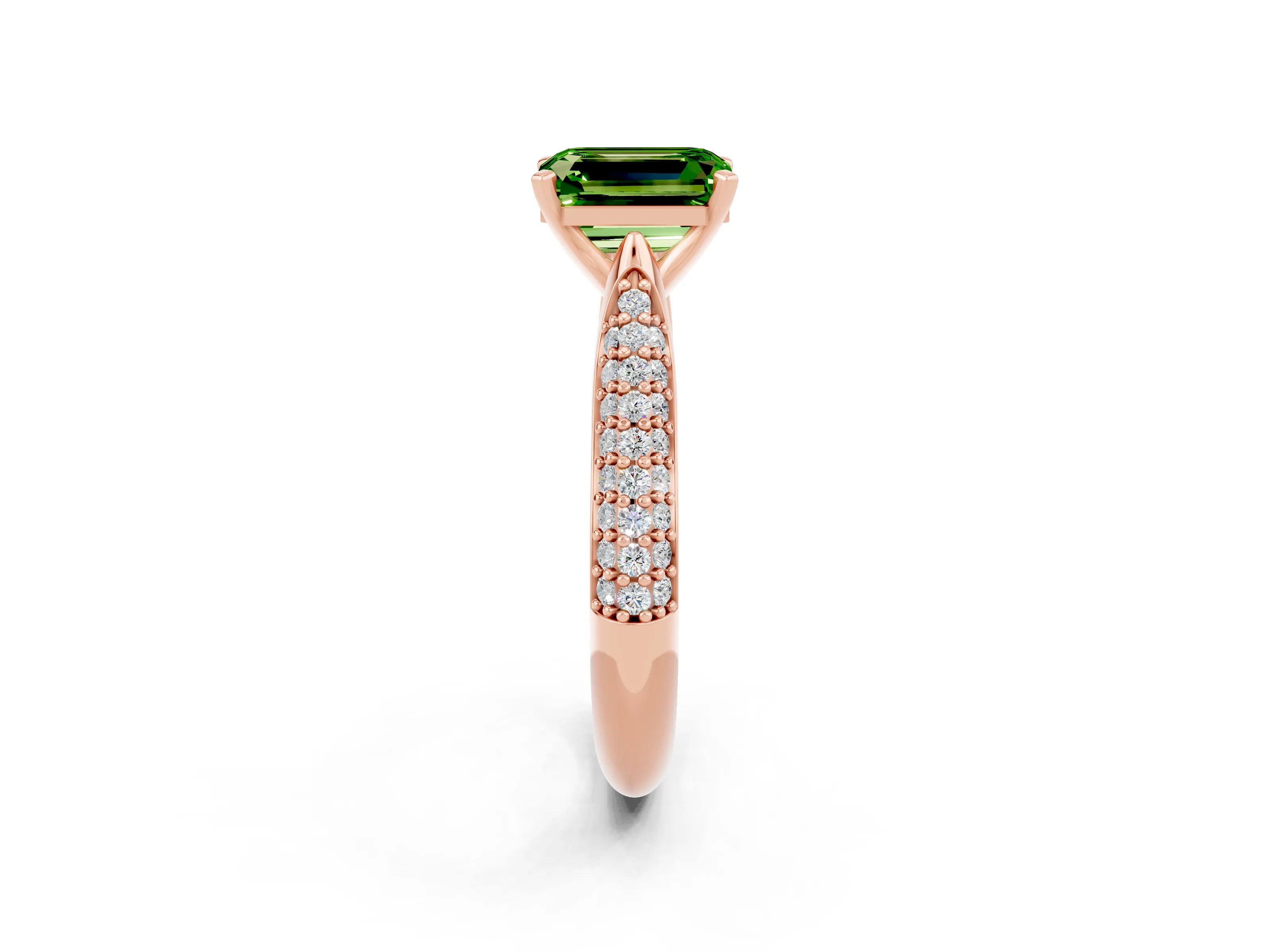 Rose gold Emerald Cut Diamond Solitaire Engagement Ring with Pavé Band and Four-Prong Setting_2