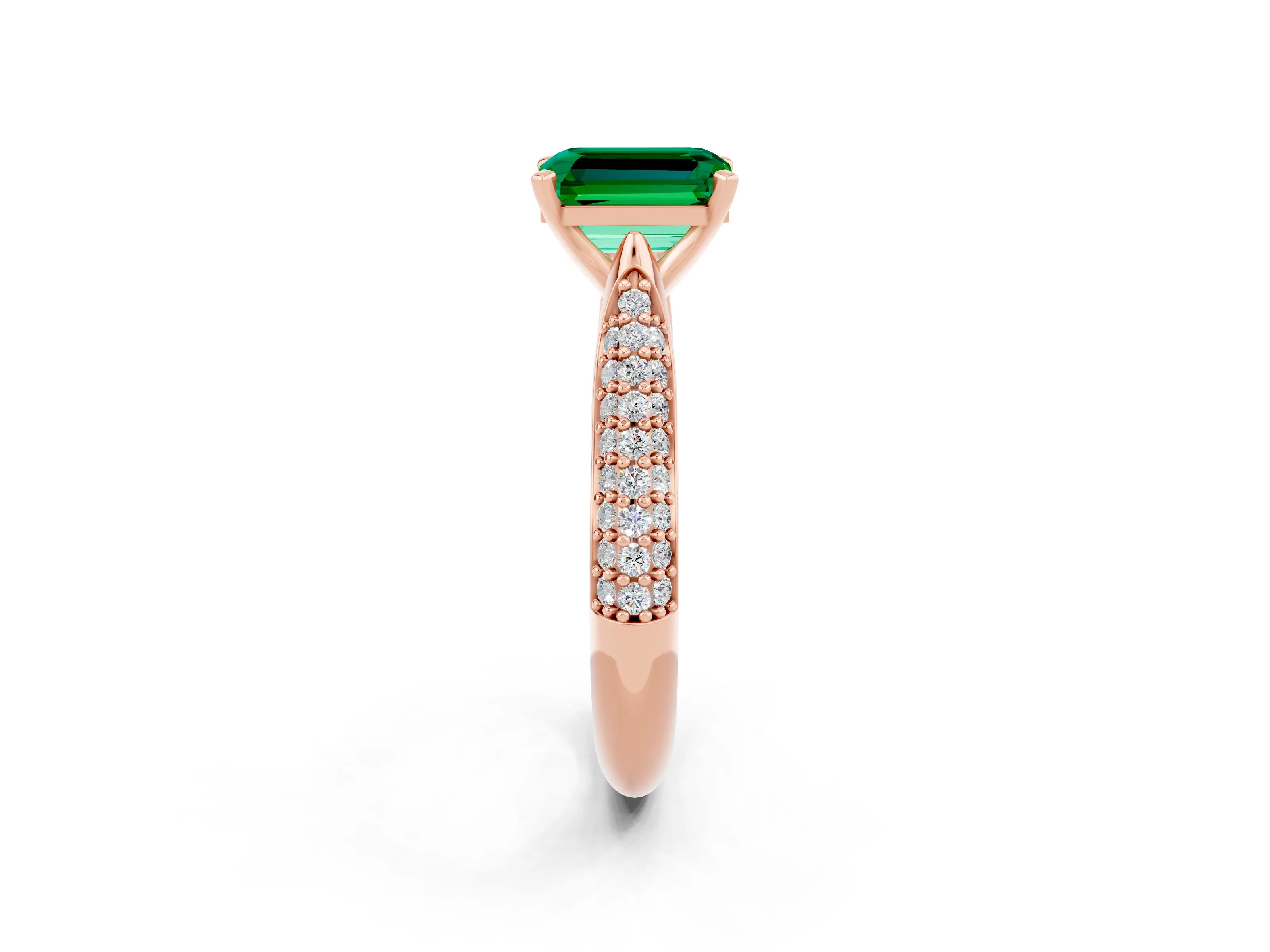Rose gold Emerald Cut Diamond Solitaire Engagement Ring with Pavé Band and Four-Prong Setting_2
