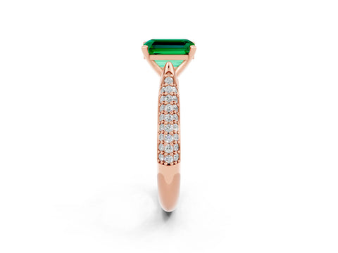 Rose gold Emerald Cut Diamond Solitaire Engagement Ring with Pavé Band and Four-Prong Setting_2