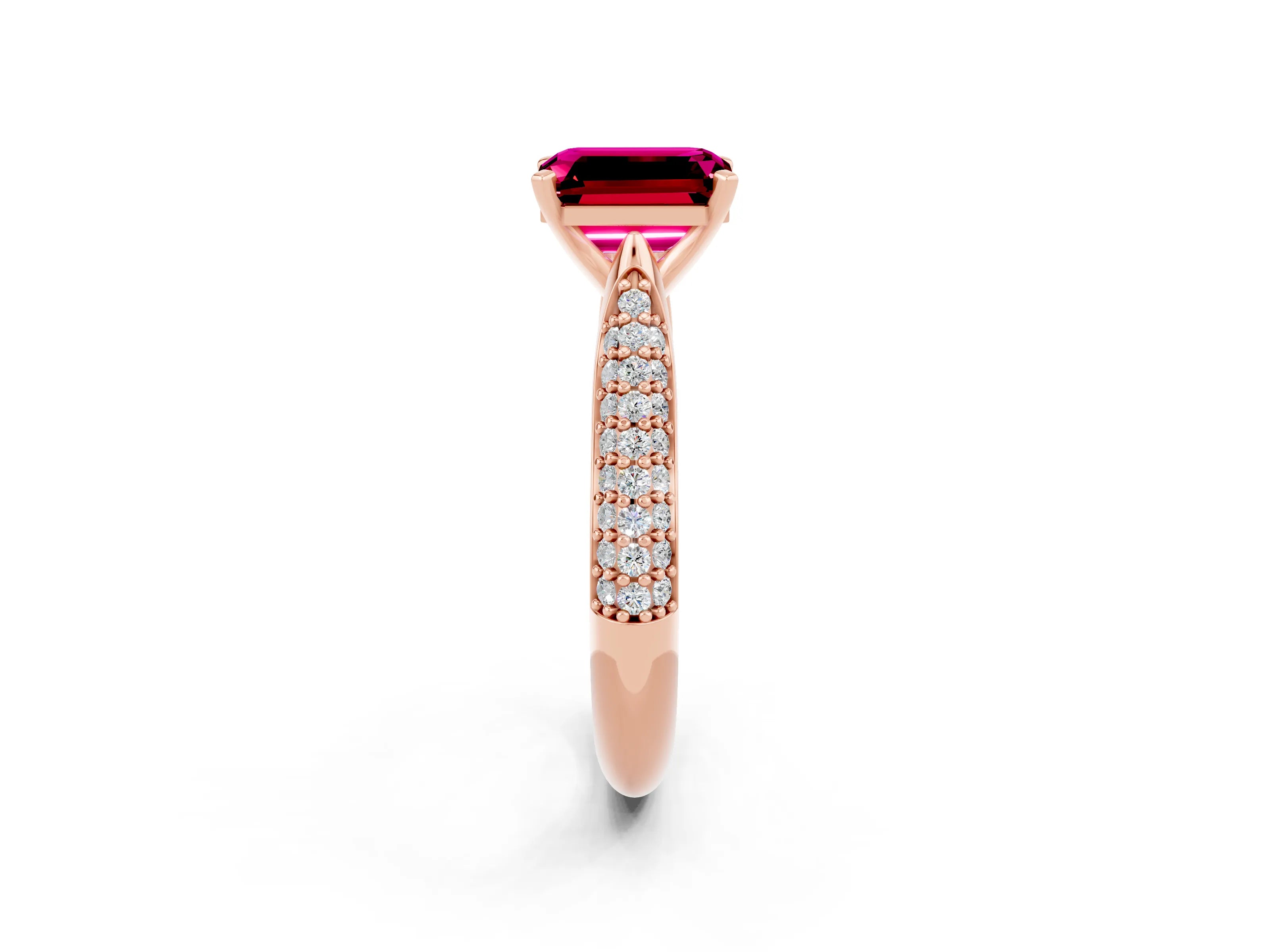 Rose gold Emerald Cut Diamond Solitaire Engagement Ring with Pavé Band and Four-Prong Setting_2