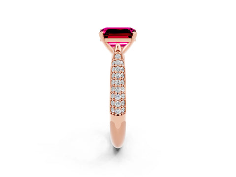 Rose gold Emerald Cut Diamond Solitaire Engagement Ring with Pavé Band and Four-Prong Setting_2
