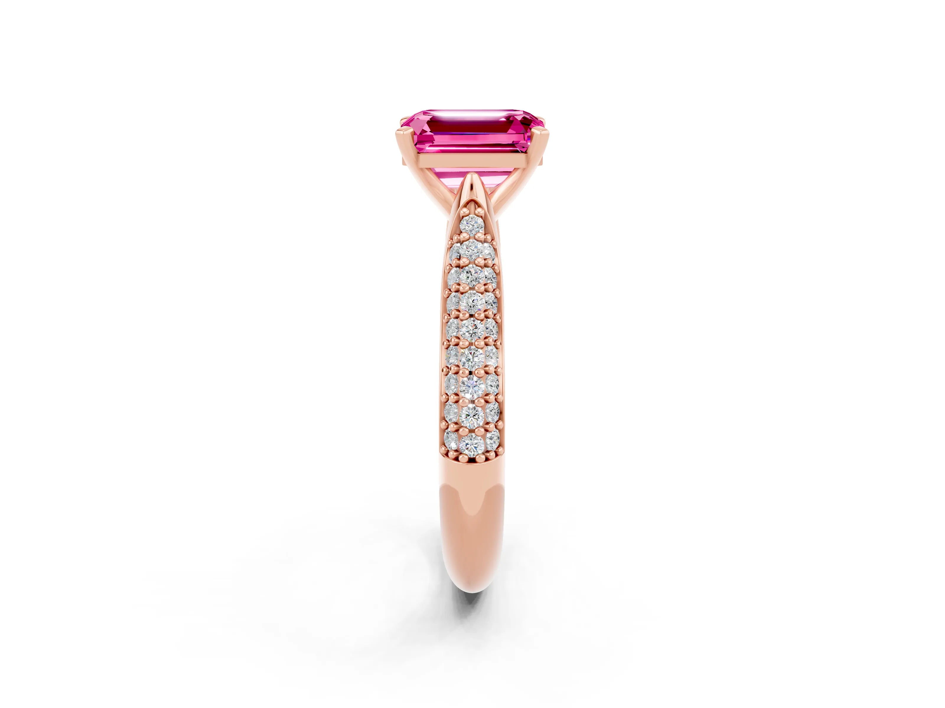 Rose gold Emerald Cut Diamond Solitaire Engagement Ring with Pavé Band and Four-Prong Setting_2