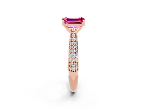 Rose gold Emerald Cut Diamond Solitaire Engagement Ring with Pavé Band and Four-Prong Setting_2