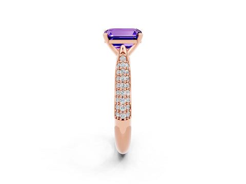 Rose gold Emerald Cut Diamond Solitaire Engagement Ring with Pavé Band and Four-Prong Setting_2