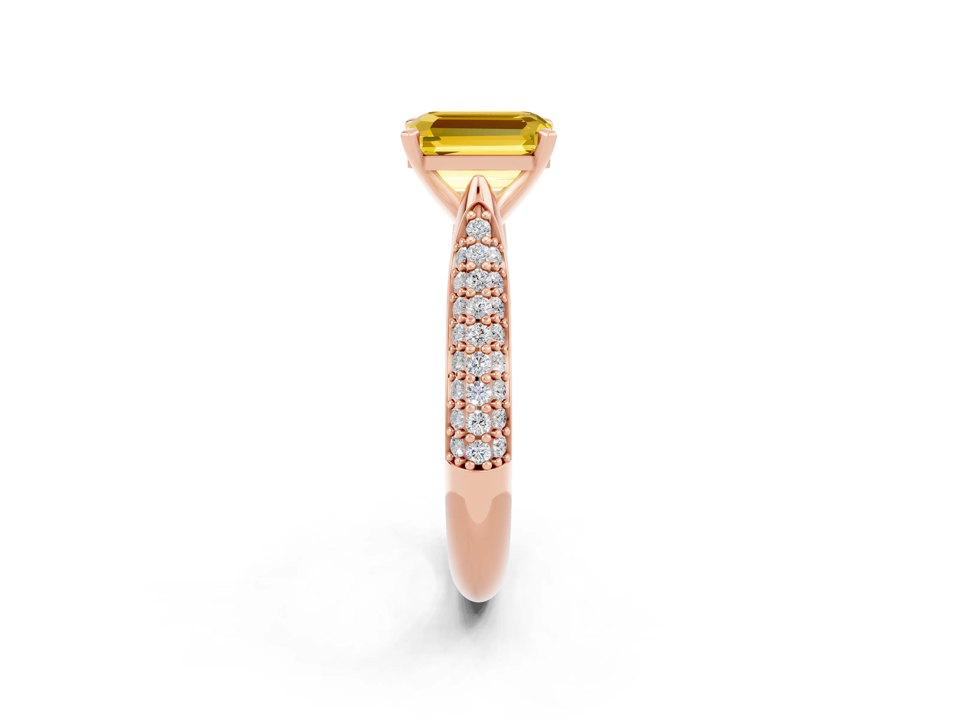 Rose gold Emerald Cut Diamond Solitaire Engagement Ring with Pavé Band and Four-Prong Setting_2
